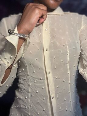 Express, Pearl-Embellished Button up Blouse